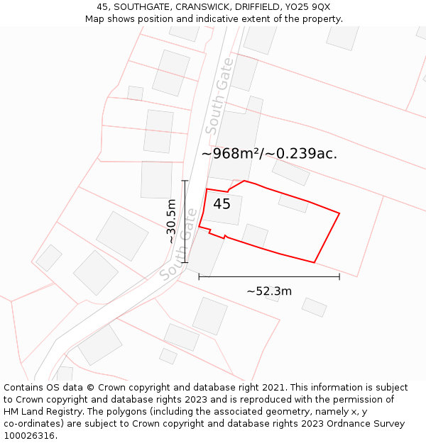 45, SOUTHGATE, CRANSWICK, DRIFFIELD, YO25 9QX: Plot and title map
