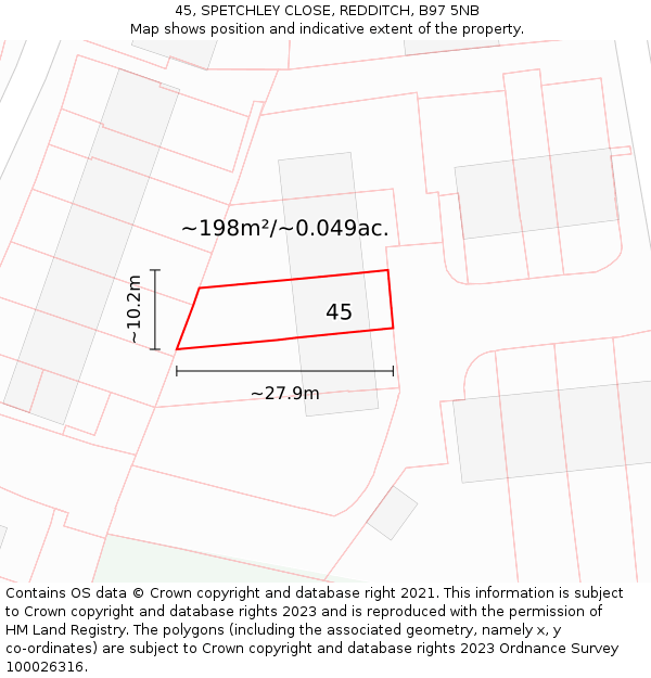 45, SPETCHLEY CLOSE, REDDITCH, B97 5NB: Plot and title map