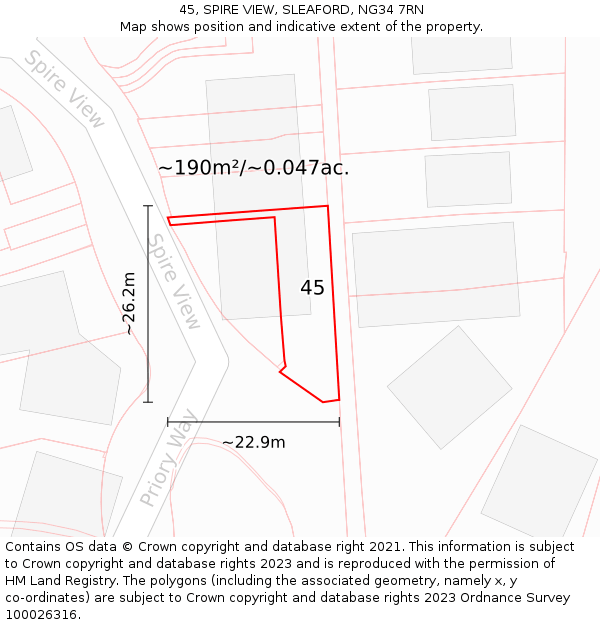 45, SPIRE VIEW, SLEAFORD, NG34 7RN: Plot and title map