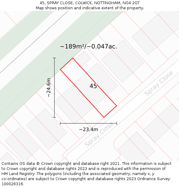 45, SPRAY CLOSE, COLWICK, NOTTINGHAM, NG4 2GT: Plot and title map