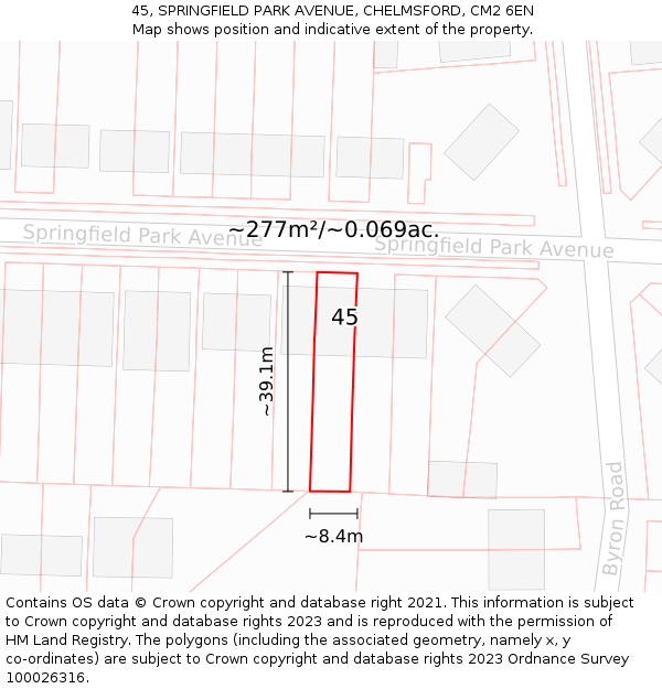 45, SPRINGFIELD PARK AVENUE, CHELMSFORD, CM2 6EN: Plot and title map