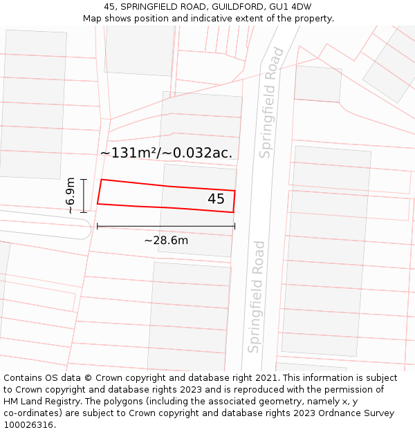 45, SPRINGFIELD ROAD, GUILDFORD, GU1 4DW: Plot and title map