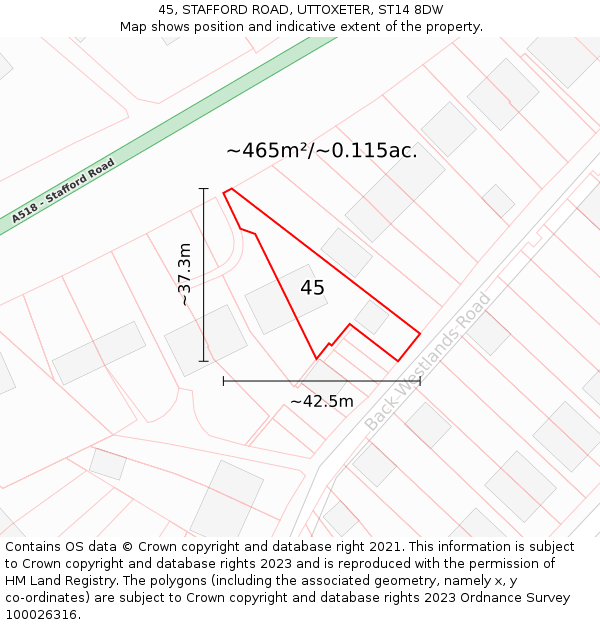 45, STAFFORD ROAD, UTTOXETER, ST14 8DW: Plot and title map