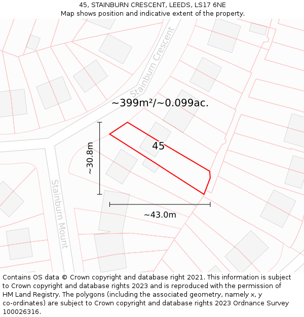 45, STAINBURN CRESCENT, LEEDS, LS17 6NE: Plot and title map