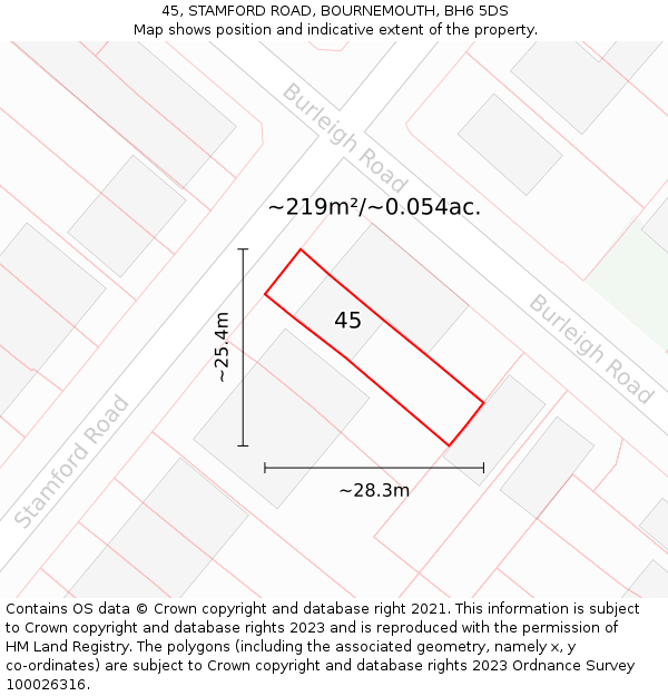 45, STAMFORD ROAD, BOURNEMOUTH, BH6 5DS: Plot and title map