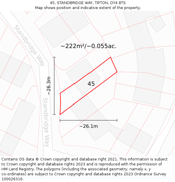 45, STANDBRIDGE WAY, TIPTON, DY4 8TS: Plot and title map