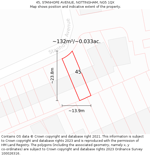 45, STANHOPE AVENUE, NOTTINGHAM, NG5 1QX: Plot and title map