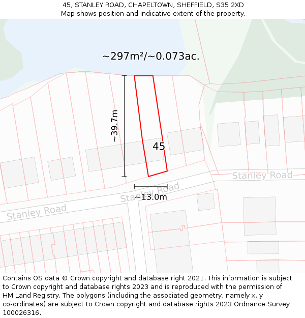 45, STANLEY ROAD, CHAPELTOWN, SHEFFIELD, S35 2XD: Plot and title map