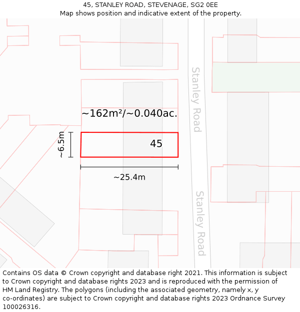 45, STANLEY ROAD, STEVENAGE, SG2 0EE: Plot and title map