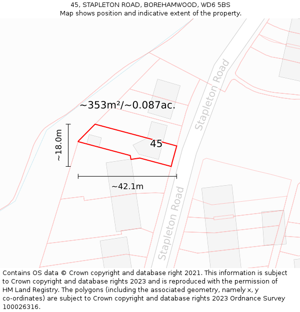 45, STAPLETON ROAD, BOREHAMWOOD, WD6 5BS: Plot and title map