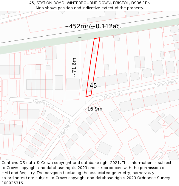 45, STATION ROAD, WINTERBOURNE DOWN, BRISTOL, BS36 1EN: Plot and title map