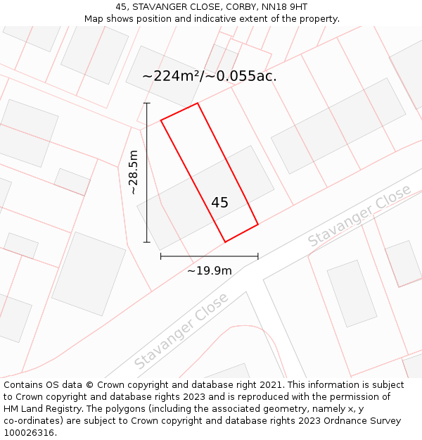 45, STAVANGER CLOSE, CORBY, NN18 9HT: Plot and title map