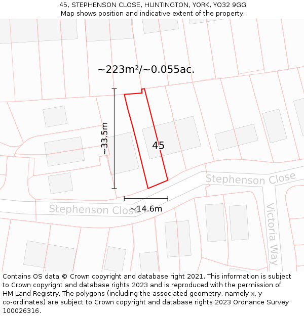 45, STEPHENSON CLOSE, HUNTINGTON, YORK, YO32 9GG: Plot and title map