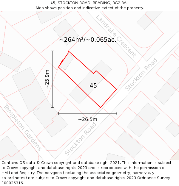 45, STOCKTON ROAD, READING, RG2 8AH: Plot and title map