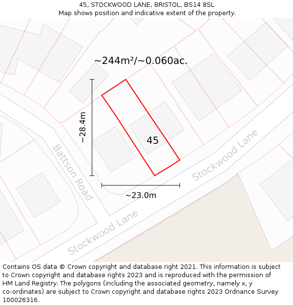 45, STOCKWOOD LANE, BRISTOL, BS14 8SL: Plot and title map