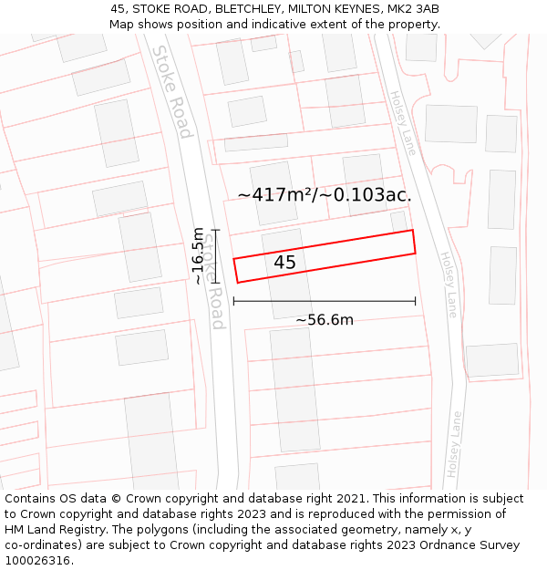 45, STOKE ROAD, BLETCHLEY, MILTON KEYNES, MK2 3AB: Plot and title map
