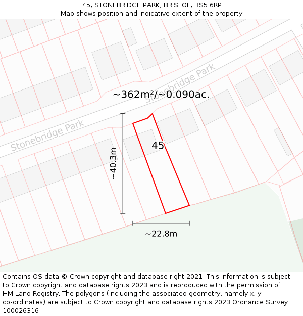 45, STONEBRIDGE PARK, BRISTOL, BS5 6RP: Plot and title map