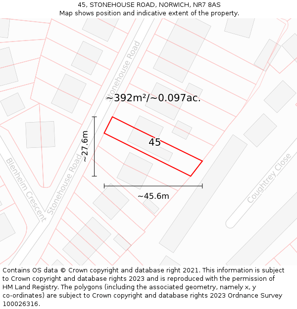 45, STONEHOUSE ROAD, NORWICH, NR7 8AS: Plot and title map