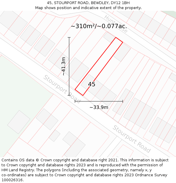 45, STOURPORT ROAD, BEWDLEY, DY12 1BH: Plot and title map