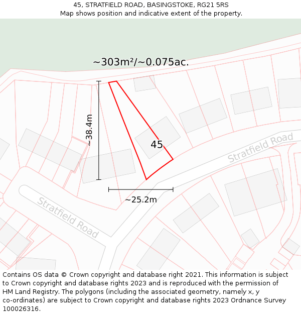 45, STRATFIELD ROAD, BASINGSTOKE, RG21 5RS: Plot and title map