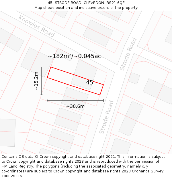 45, STRODE ROAD, CLEVEDON, BS21 6QE: Plot and title map