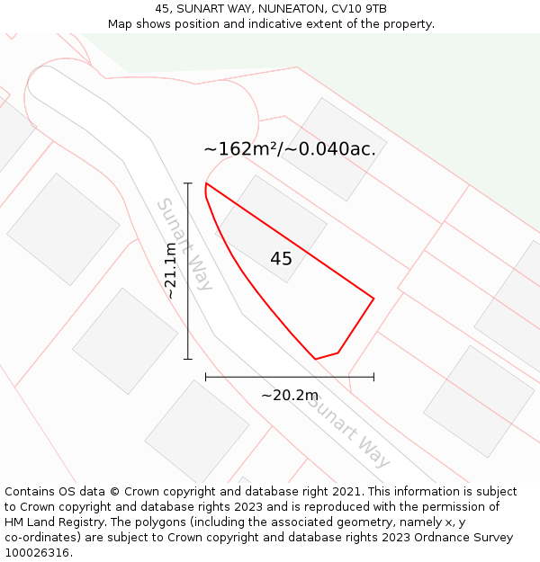 45, SUNART WAY, NUNEATON, CV10 9TB: Plot and title map