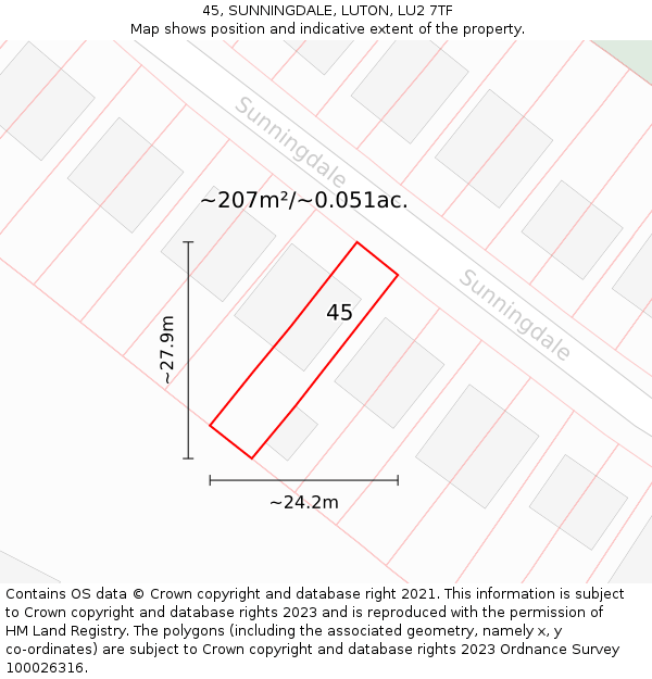45, SUNNINGDALE, LUTON, LU2 7TF: Plot and title map