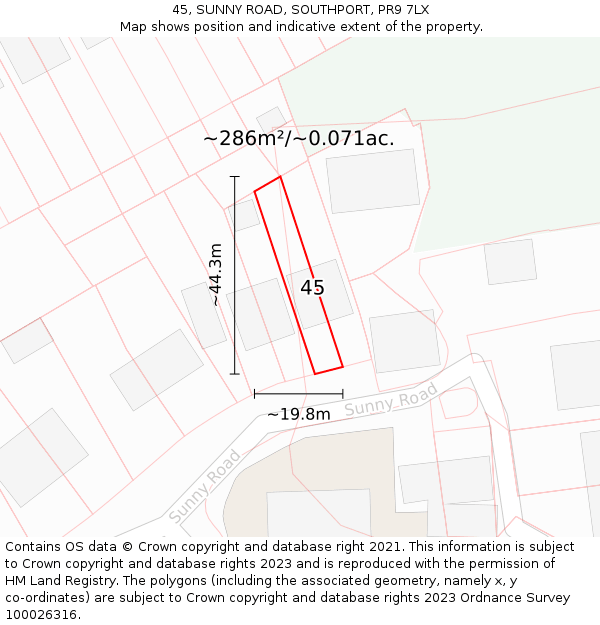 45, SUNNY ROAD, SOUTHPORT, PR9 7LX: Plot and title map