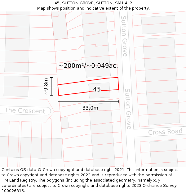 45, SUTTON GROVE, SUTTON, SM1 4LP: Plot and title map