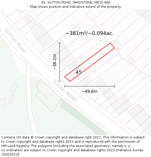 45, SUTTON ROAD, MAIDSTONE, ME15 9AE: Plot and title map