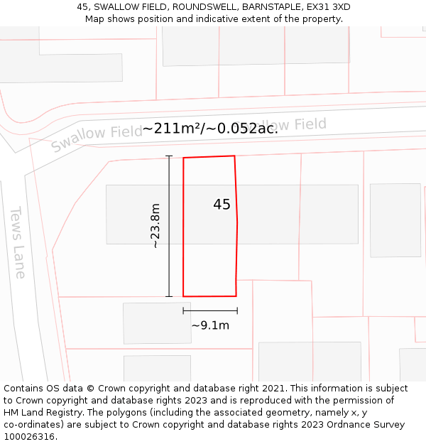 45, SWALLOW FIELD, ROUNDSWELL, BARNSTAPLE, EX31 3XD: Plot and title map