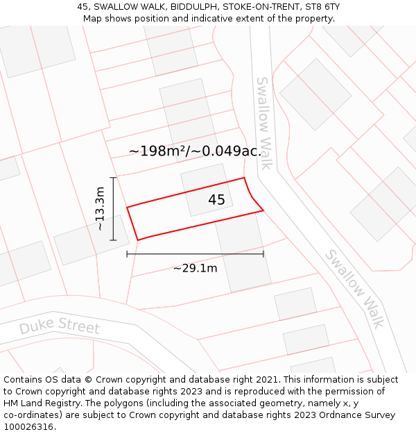 45, SWALLOW WALK, BIDDULPH, STOKE-ON-TRENT, ST8 6TY: Plot and title map