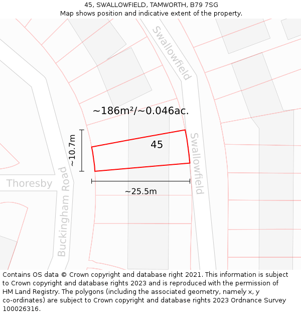 45, SWALLOWFIELD, TAMWORTH, B79 7SG: Plot and title map