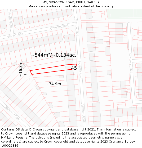 45, SWANTON ROAD, ERITH, DA8 1LP: Plot and title map