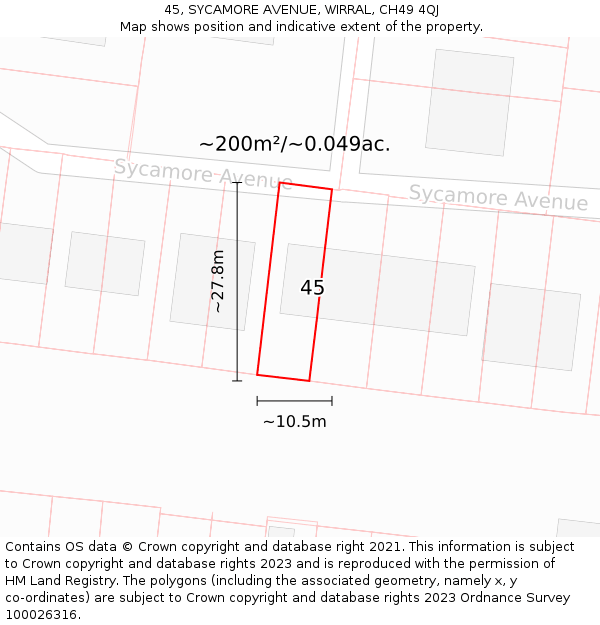 45, SYCAMORE AVENUE, WIRRAL, CH49 4QJ: Plot and title map