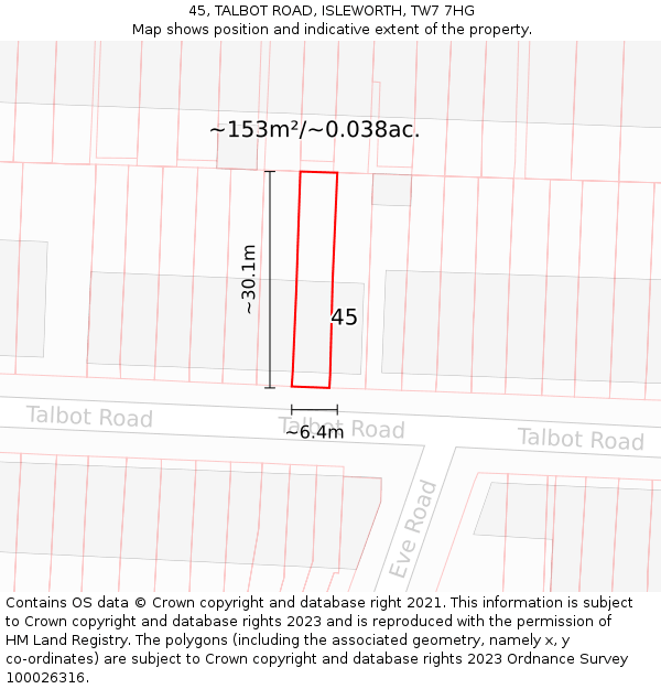 45, TALBOT ROAD, ISLEWORTH, TW7 7HG: Plot and title map