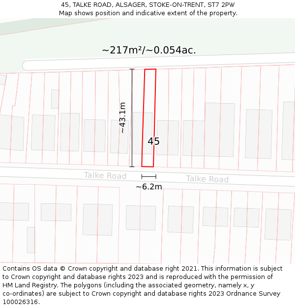 45, TALKE ROAD, ALSAGER, STOKE-ON-TRENT, ST7 2PW: Plot and title map