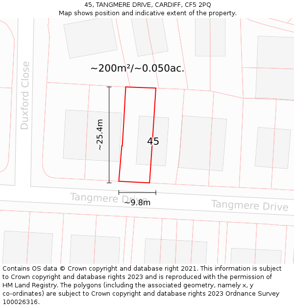 45, TANGMERE DRIVE, CARDIFF, CF5 2PQ: Plot and title map