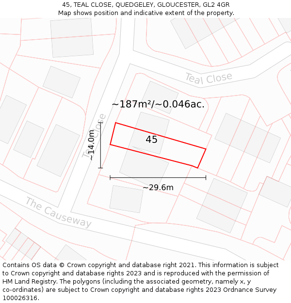 45, TEAL CLOSE, QUEDGELEY, GLOUCESTER, GL2 4GR: Plot and title map