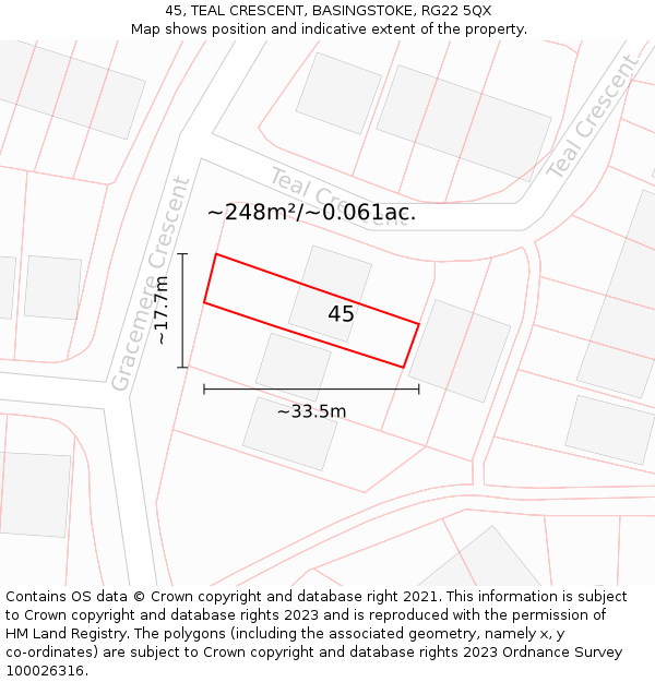 45, TEAL CRESCENT, BASINGSTOKE, RG22 5QX: Plot and title map