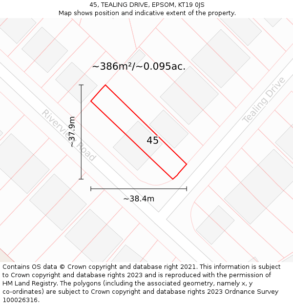 45, TEALING DRIVE, EPSOM, KT19 0JS: Plot and title map
