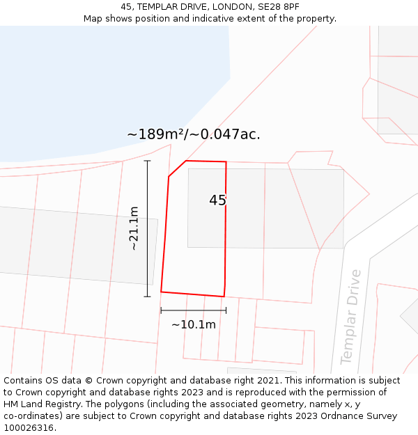 45, TEMPLAR DRIVE, LONDON, SE28 8PF: Plot and title map