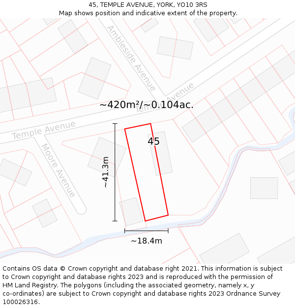 45, TEMPLE AVENUE, YORK, YO10 3RS: Plot and title map