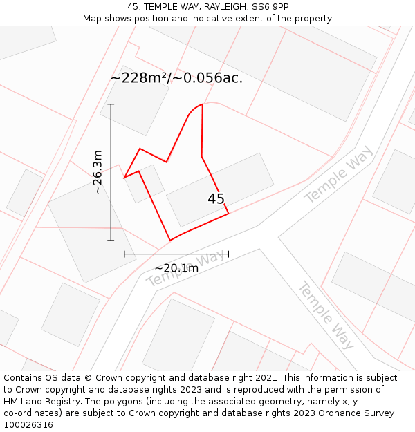 45, TEMPLE WAY, RAYLEIGH, SS6 9PP: Plot and title map