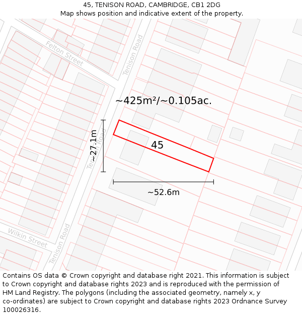 45, TENISON ROAD, CAMBRIDGE, CB1 2DG: Plot and title map