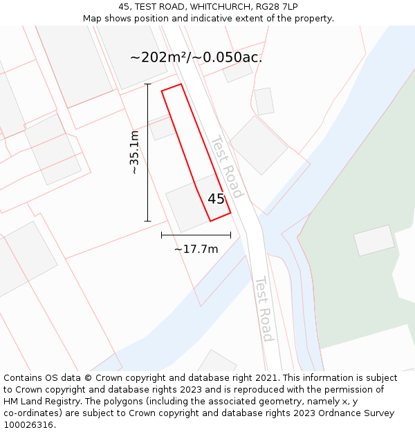 45, TEST ROAD, WHITCHURCH, RG28 7LP: Plot and title map