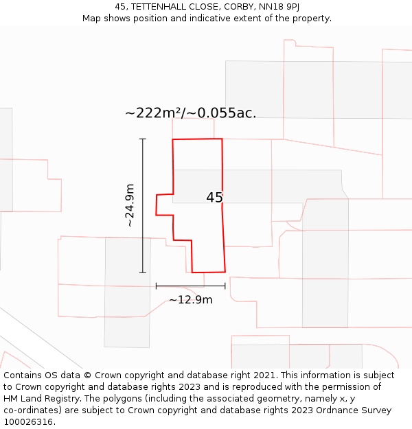 45, TETTENHALL CLOSE, CORBY, NN18 9PJ: Plot and title map