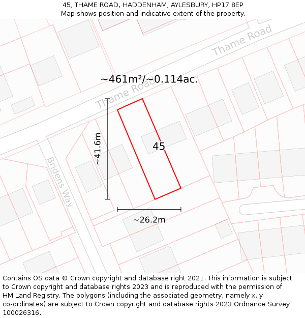 45, THAME ROAD, HADDENHAM, AYLESBURY, HP17 8EP: Plot and title map