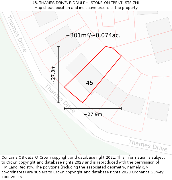 45, THAMES DRIVE, BIDDULPH, STOKE-ON-TRENT, ST8 7HL: Plot and title map