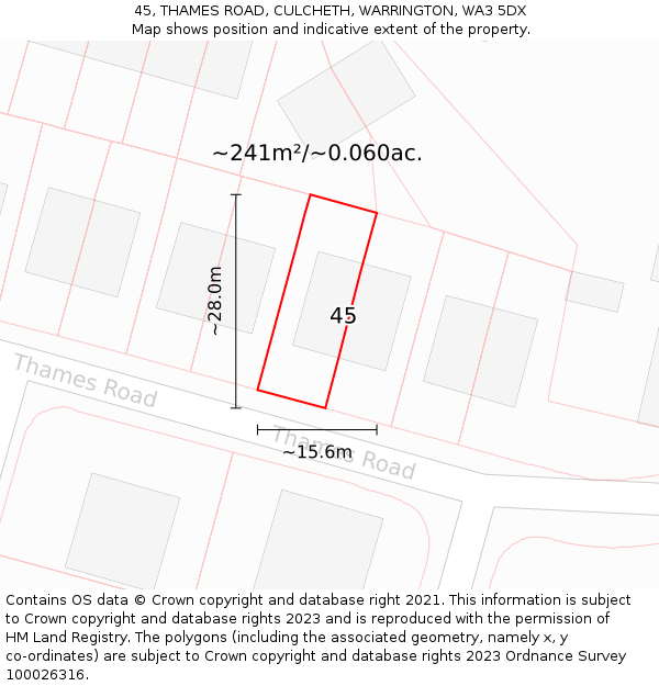 45, THAMES ROAD, CULCHETH, WARRINGTON, WA3 5DX: Plot and title map